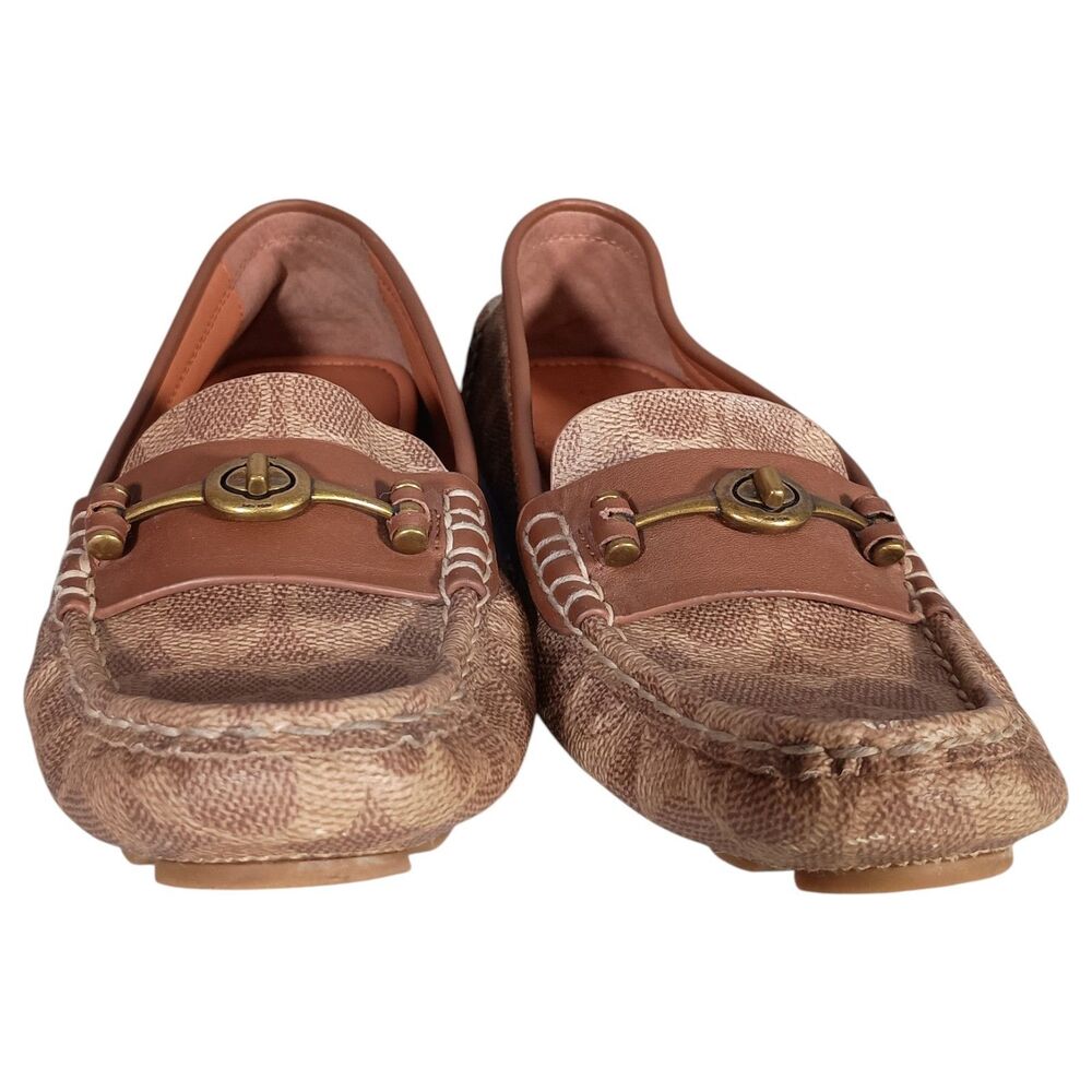 Coach Crosby Turnlock Driver Loafer Moccasin Signature Canvas Leather Women's 9B - Picture 4 of 14
